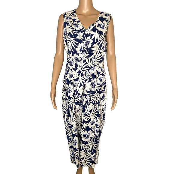 Signature by Robbie Bee Sleeveless Hawaiian Jumpsuit Blue Size 14 - Picture 1 of 10